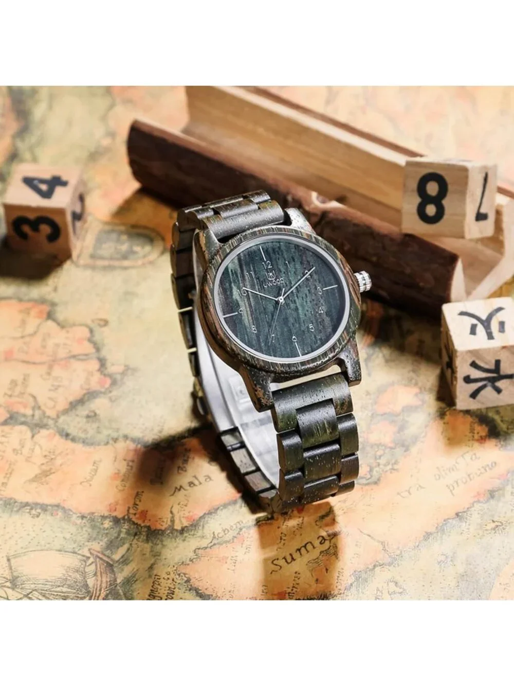 Men's Green Analog Unisex Natural Handmade Adjustable Waterproof Wooden Watch
